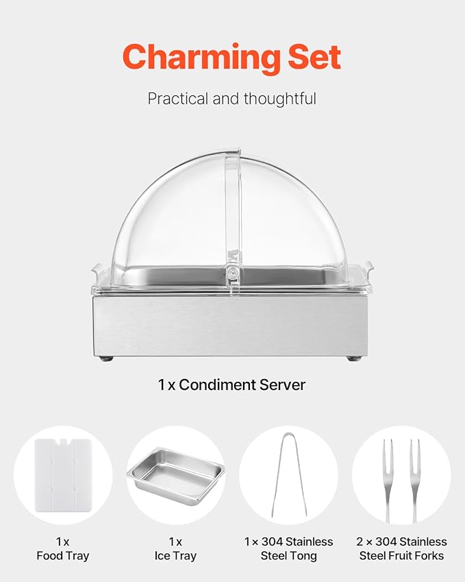 VEVOR Countertop Food Serving Display Container, 1 x 1/2 Pan Stainless Steel - Image 5
