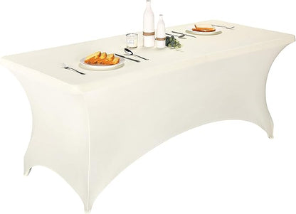 LZY Spandex Table Covers 6 Feet, Stretch/Fitted Table Covers for 6 Feet Folding Table, Rectangular Spandex Table Cloths for Wedding Party or Event (6FT-2PCS, Ivory)