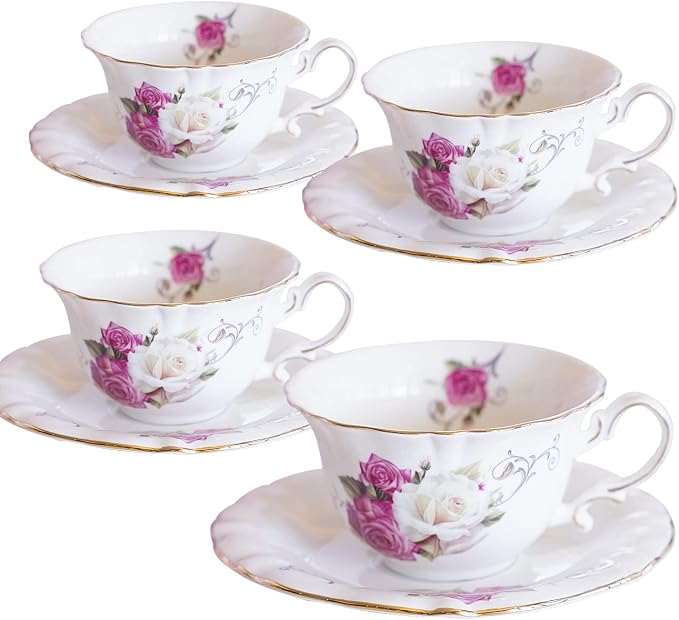 Ceramic Tea Cups Coffee Cup and Saucers Set of 4 by Jomop