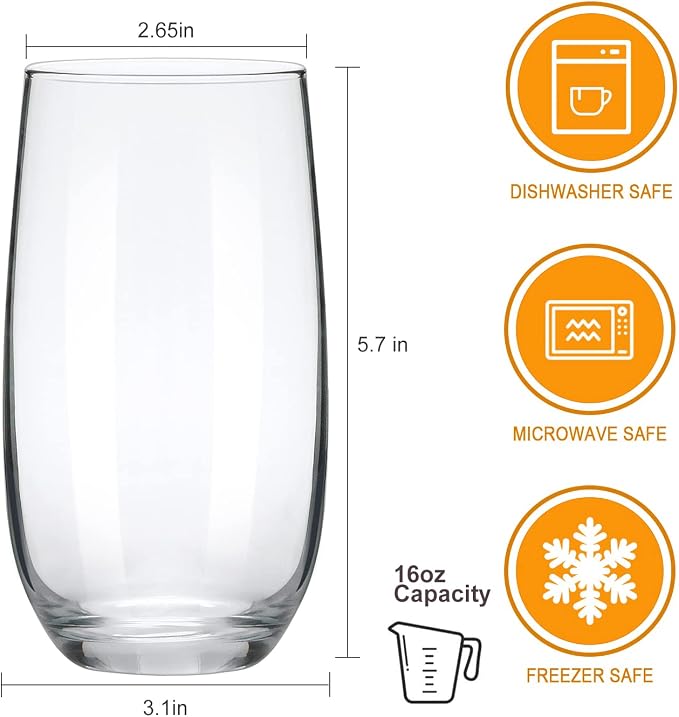Highball Glasses Set of 4, Tall Drinking Glasses 18oz | Clear Cocktail Glass Cup - Image 2