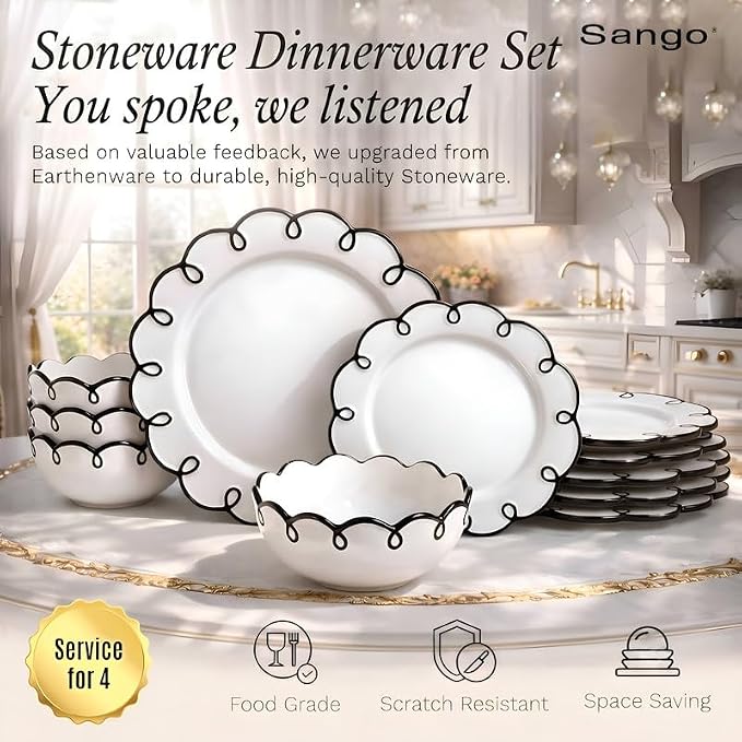 Sango 12-Piece Stoneware Dinnerware Set - Image 2