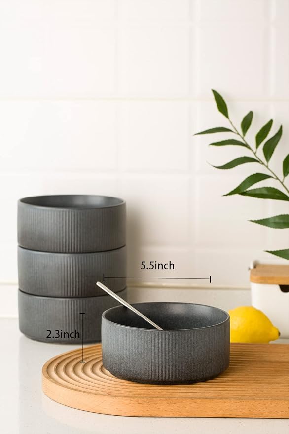 famiware Cereal Bowl Set, 23 oz Soup Bowls Set of 6, Matte Dark Charcoal | - Image 4