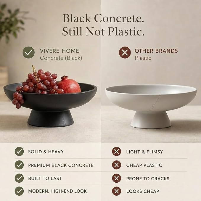 12" Concrete Fruit bowl for Kitchen Counter, Coffee Table Decor, Decorative Key - Image 4