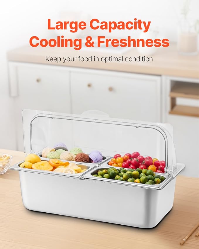 VEVOR Countertop Food Serving Display Container, 4 Pan Stainless Steel Food - Image 4