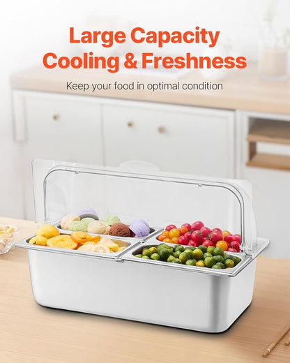 VEVOR Countertop Food Serving Display Container, 4 Pan Stainless Steel Food - Image 4