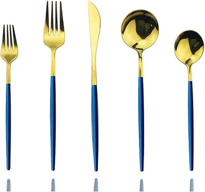 Blue Gold Silverware Set, JASHII 30-Piece Stainless Steel Satin Finish Flatware by JASHII