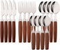 16-Piece Wooden Handle Silverware Set, BRIIEC 304 Stainless Steel Flatware Set by BRIIEC