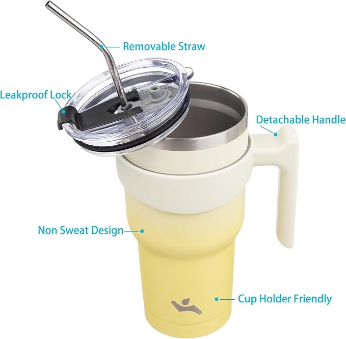 Konokyo 40 oz Tumbler with Handle and Straw, Insulated Travel Mug | Lemon; - Image 2