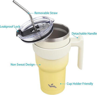 Konokyo 40 oz Tumbler with Handle and Straw, Insulated Travel Mug | Lemon; - Image 2