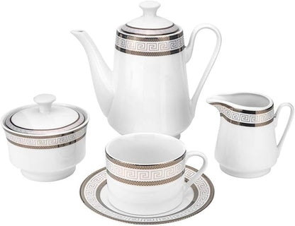 Euro Porcelain 57-pc Banquet Dinnerware Set, Luxury Tableware Dining Service for 8 (Greek Key Dark)