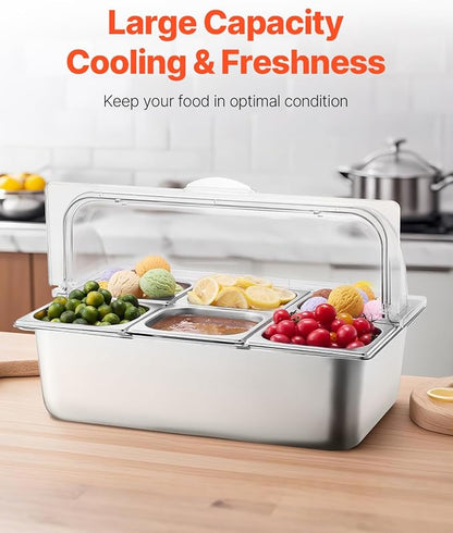 VEVOR Countertop Food Serving Display Container, 6 Pan Stainless Steel Food - Image 4