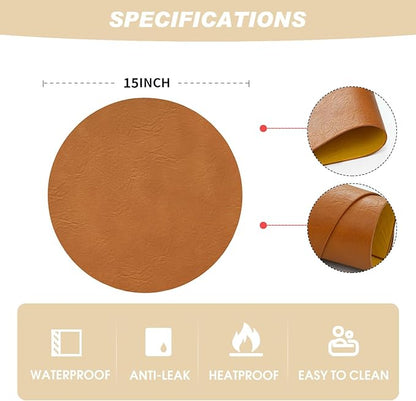 Artoid Mode Rust Faux Leather Placemats Set of 4, 15 Inch Waterproof Wipeable Heat Resistant Vinyl Place Mats, Reversible Table Mats for Fall Kitchen Dining Decor