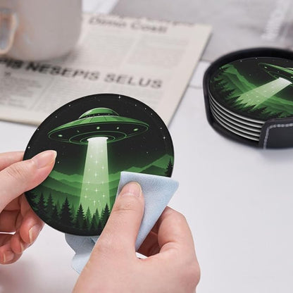 Modern UFO Mountain Art Leather Coasters Set of 6 - Image 6