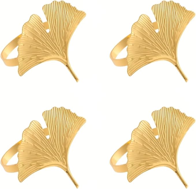 Set of Four Ginkgo Leaf Gold Napkin Rings by Jolitee