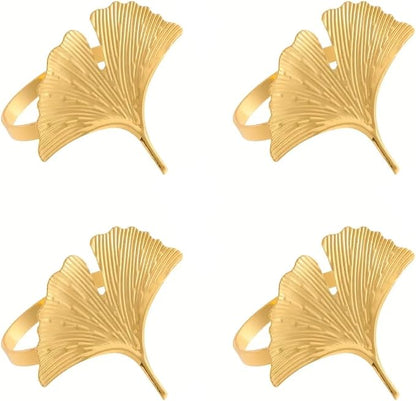 Set of Four Ginkgo Leaf Gold Napkin Rings by Jolitee