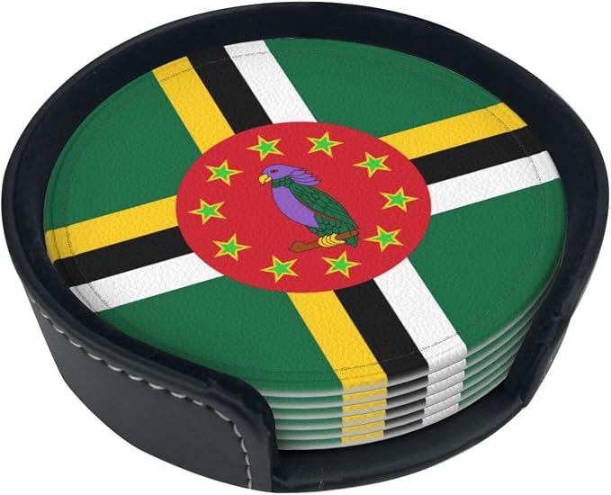 6 Pack Dominica Flag Leather Coaster - Image 2