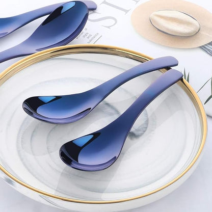 Blue Soup Spoons, Stainless Steel Polished Thick Heavy Duty Asian Rice Table - Image 3