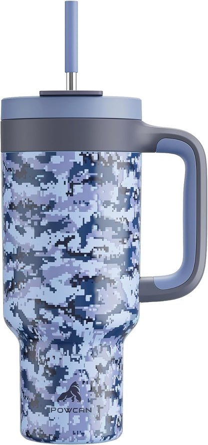 40 oz Camo Tumbler with Handle, 2-in-1 Straw and Sip Lid, Dishwasher Safe by POWCAN