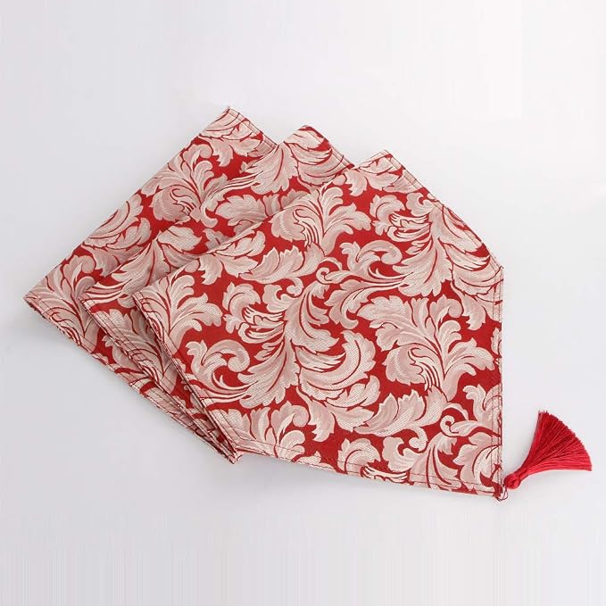 EHouseHome Jacquard Damask Reversible Burgundy Table Runners - Image 4