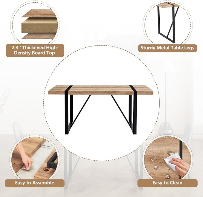 71'' Kitchen Table,Dinner Table for 6-8, Kitchen & Dining Room Tables,Wood Dining Table with Metal Legs for Living Room & Dining Room