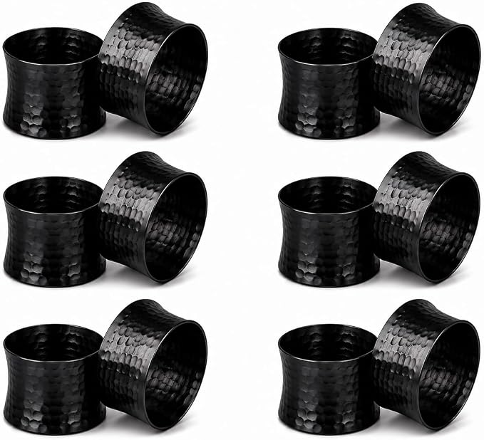 ITOS365 Black Napkin Rings Set of 12, Handmade Hammered Metal Napkin Ring by ITOS365