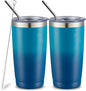 COMOOO 20oz Tumbler with Straw Stainless Steel Insulated Coffee Tumbler Cups Double Wall Vacuum Travel Coffee Mug with Splash Proof Sliding Lid for Hot Cold Drinks (Dark Night, 2 Pack)