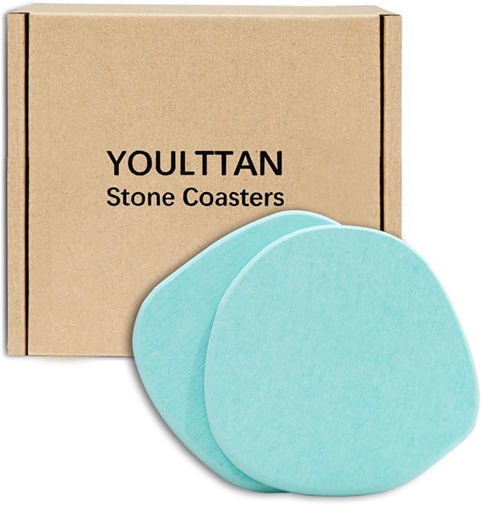 Diatomaceous Earth Coasters, Heat-Resistant, Modern Stone Design, Dark Gray by YOULTTAN