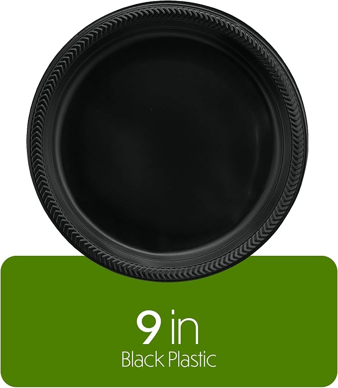 PLASTICPRO 400 PCS Black Plastic Plates Light Weight 9 Inch Plastic Dinner - Image 5
