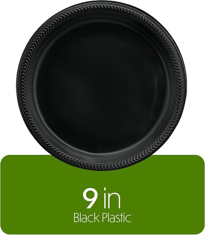 PLASTICPRO 400 PCS Black Plastic Plates Light Weight 9 Inch Plastic Dinner - Image 5
