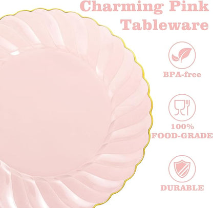 YOUBET 125Pieces Clear Pink Plastic Plates - Image 3