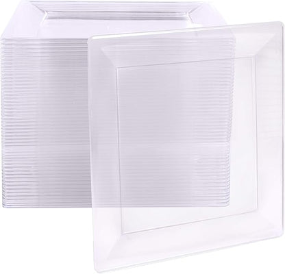 Ilyapa 50 Pack 4 Inch Disposable Dessert Plates, Plastic Clear Party Sets for 50 Guests, Clear Appetizer, Cake Plates 4", Party & Dinner Accessories, Square