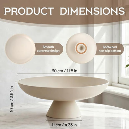 Fruit Bowl for Kitchen Counter, 11.8" W Large Concrete Decorative Bowls for Home Decor Purse Key Bowl for Entryway Table, Modern Style Catch-all Bowls (Off-White)