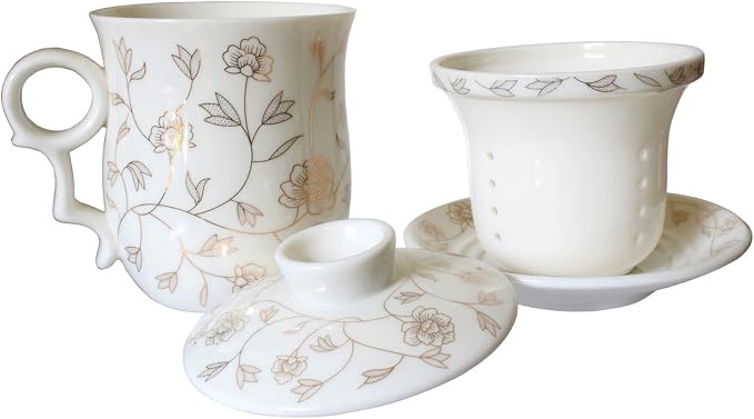 Porcelain Tea Cup with Infuser Lid and Saucer Sets - Image 6