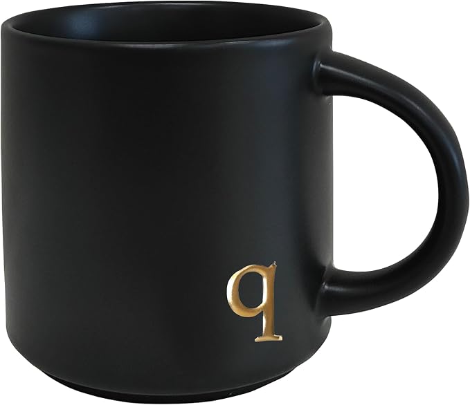 COLLECTIVE HOME Black Ceramic Coffee Mug, 15 oz Golden Monogram Tea Cup | by COLLECTIVEHOME