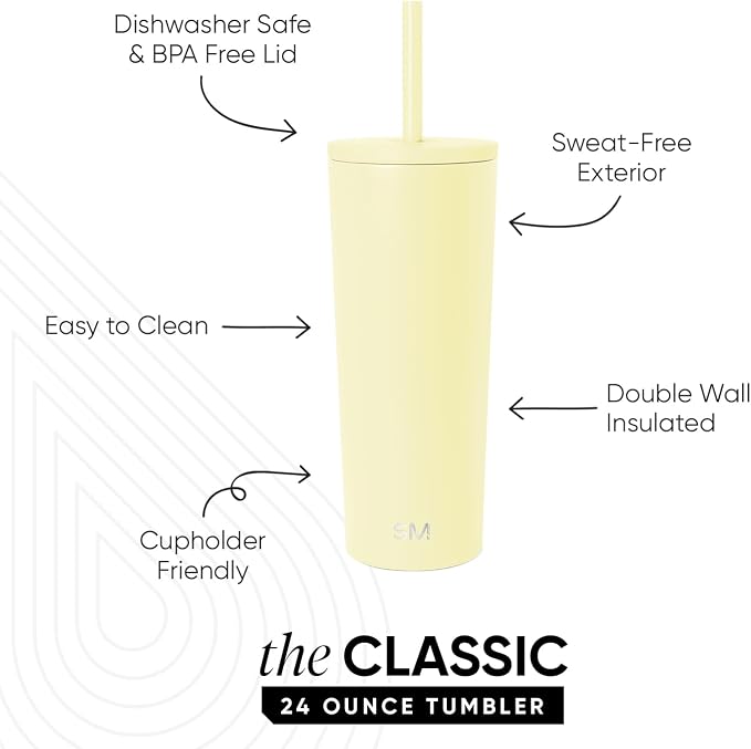 Simple Modern Iced Coffee Tumbler, Insulated | 24oz | Yellow | Reusable - Image 2
