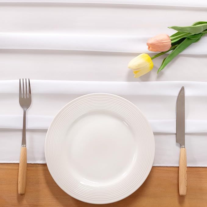 White Chiffon Table Runner Summer Boho Wedding Birthday Party Decor | 14ft - Image 3