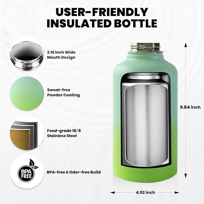 RAYMYLO Insulated Water Bottle 64 oz, Triple Wall Vacuum Stainless Steel | - Image 5