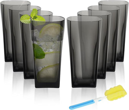 Goldmeet Black Glass Cups Set of 8, 20oz Shatterproof Square Tumblers | BPA-Free by GOLDMEET
