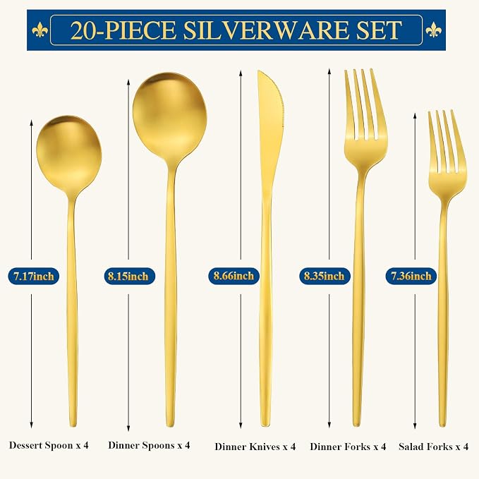Matte Gold Stainless Steel Flatware Set - Image 2