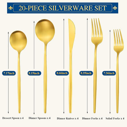 Matte Gold Stainless Steel Flatware Set - Image 2