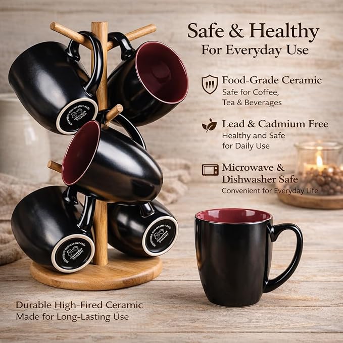 GBhome 16 oz Coffee Mugs Set of 6, Ceramic Coffee Cups- Red - Image 5