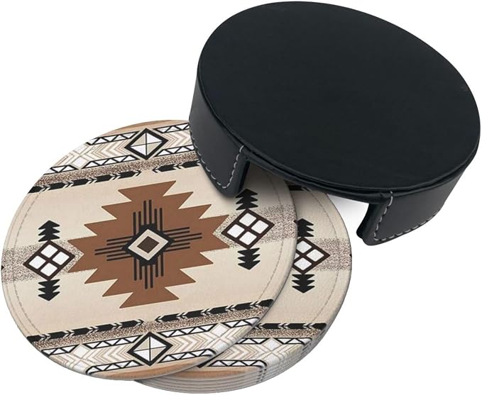 6 Pcs Native American Indians of The American Southwest Leather Coasters - Image 4