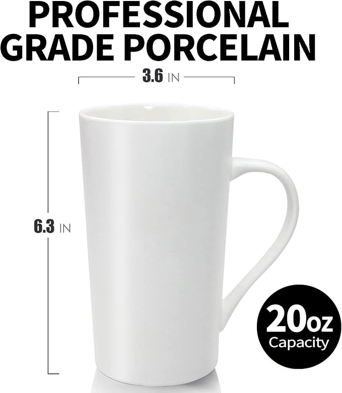 20 oz White Ceramic Coffee Mugs, Large Tall Coffee Mug - Image 4
