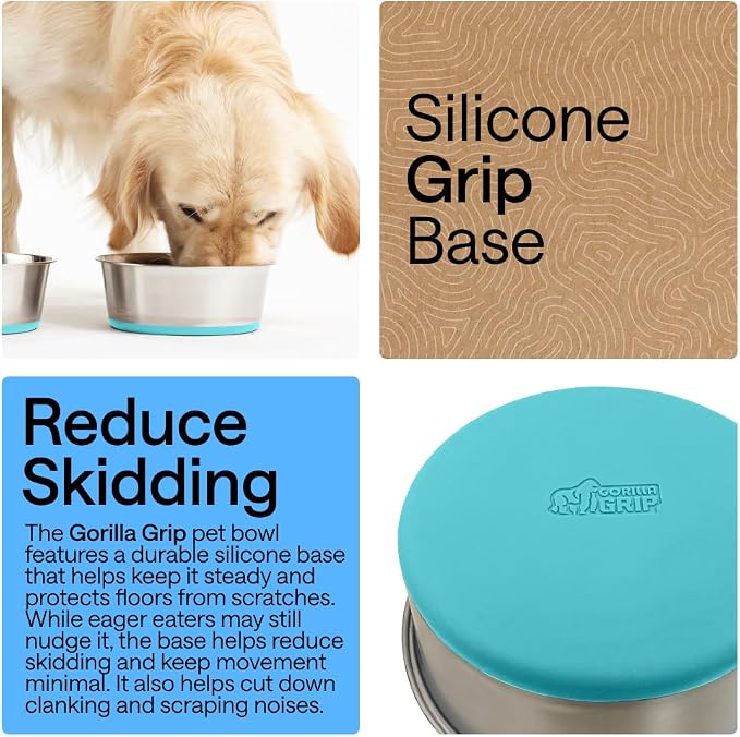 GORILLA GRIP Dog Bowl, Holds 4 Cups, Food Grade 304 Stainless Steel Food and - Image 3