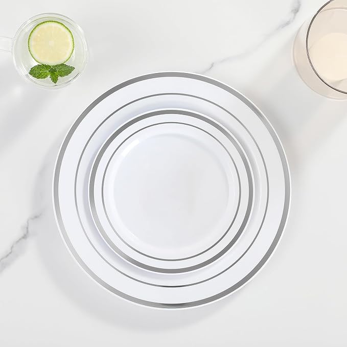 AOZITA 200Pcs Silver Plastic Plates, Disposable Plastic Party Plates - Image 5