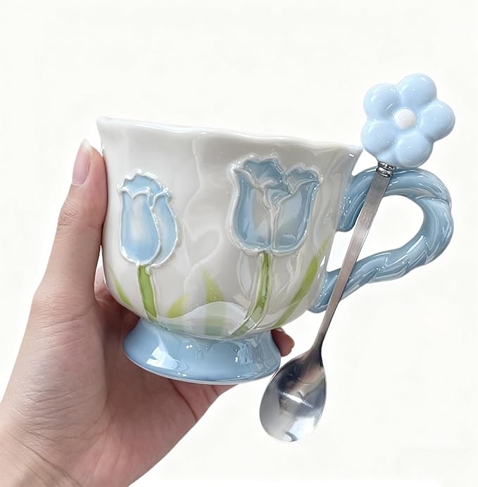 DTIUYIOP-Ceramic Coffee Mug 14oz/410ml Blue Cute Flower by Unknown