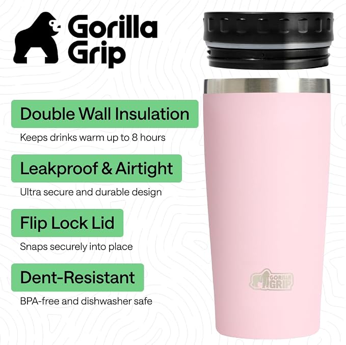 GORILLA GRIP 304 Stainless Steel Double Insulated Travel Coffee Mug, Leakproof - Image 2
