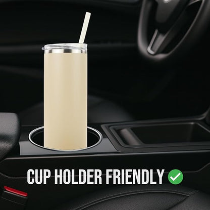 Hogg 20 oz Skinny Case (24 Units) - Beige, Powder Coated Tumblers for Laser Engraving, Engravable Tumblers Bulk, Stainless Steel Cups Bulk, Insulated Cups with Lids and Straws