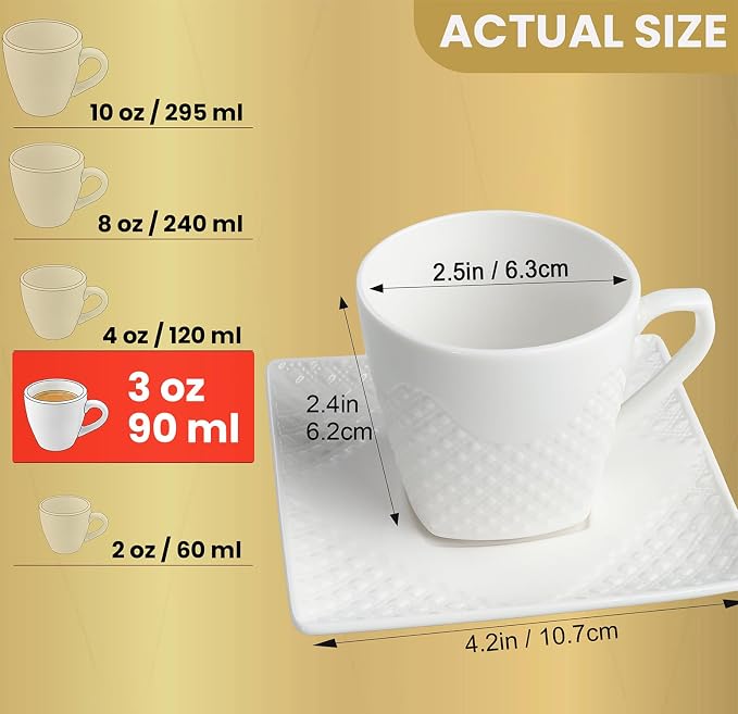 FUOCCI Turkish Coffee Cup Set of 6, Espresso Cups & Saucer, 3 oz Porcelain | - Image 4