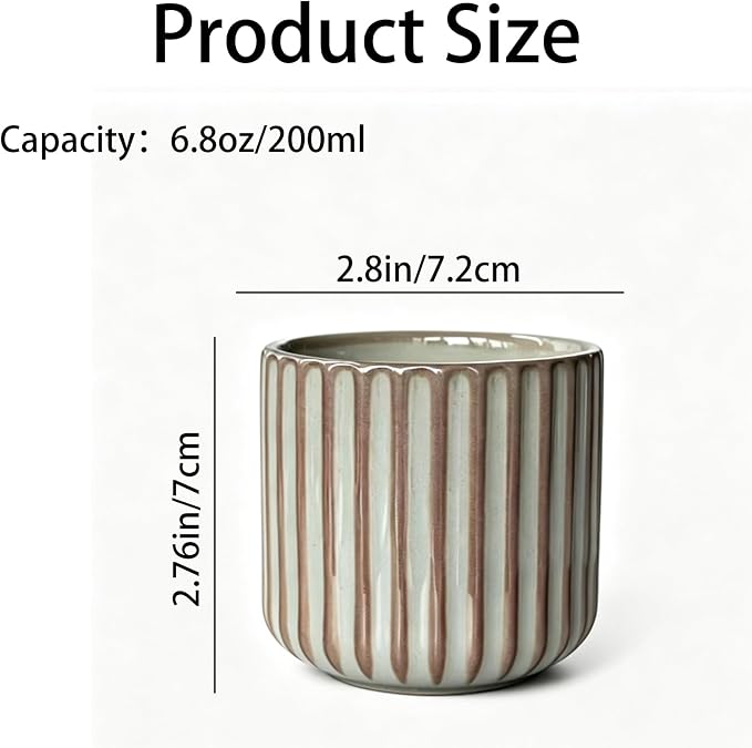 Japanese Ceramic Mug, Vintage Tea Cup 6oz Striped Cup No Handle Drinking Cup - Image 3